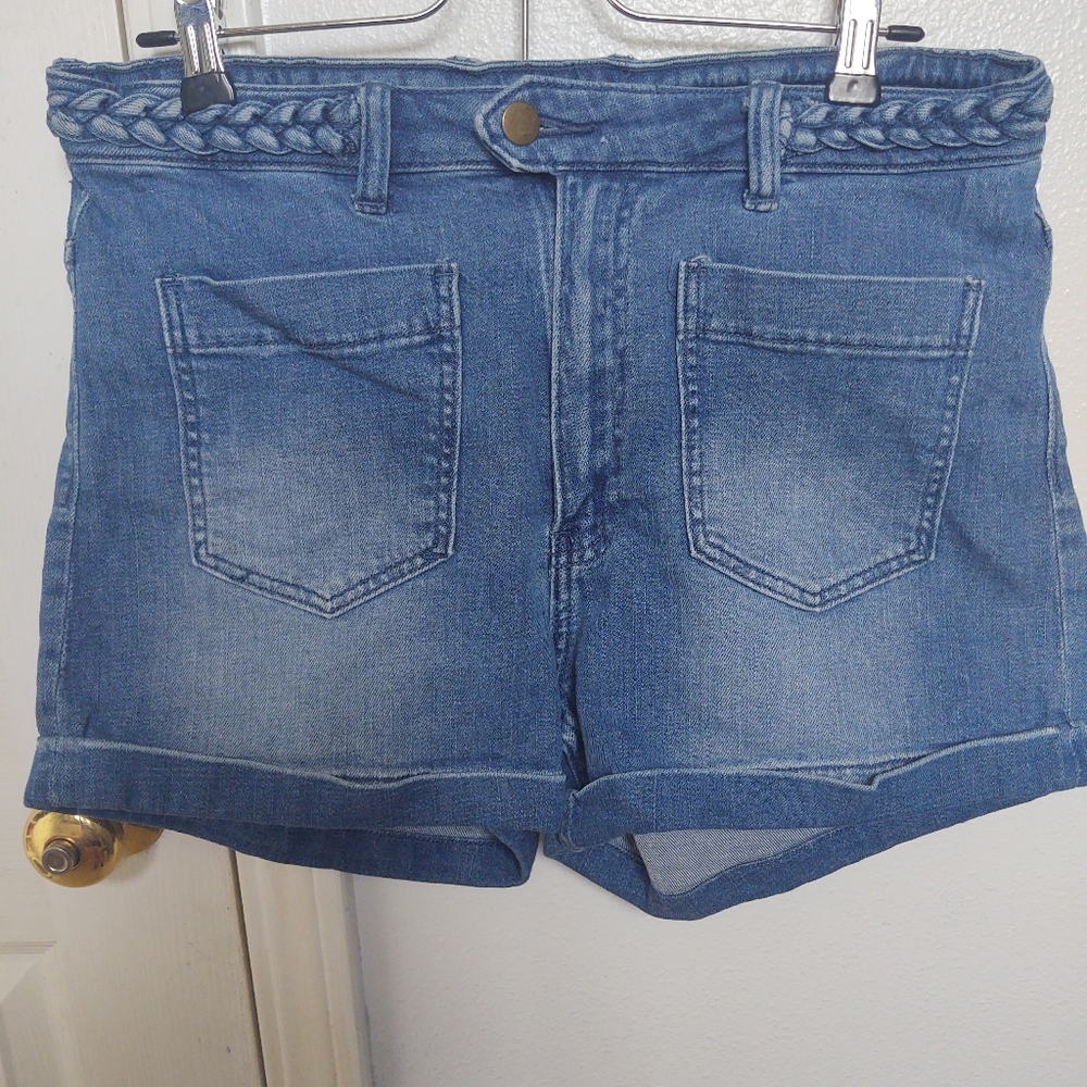 H&M Braided Belt High Waist Denim Shorts
